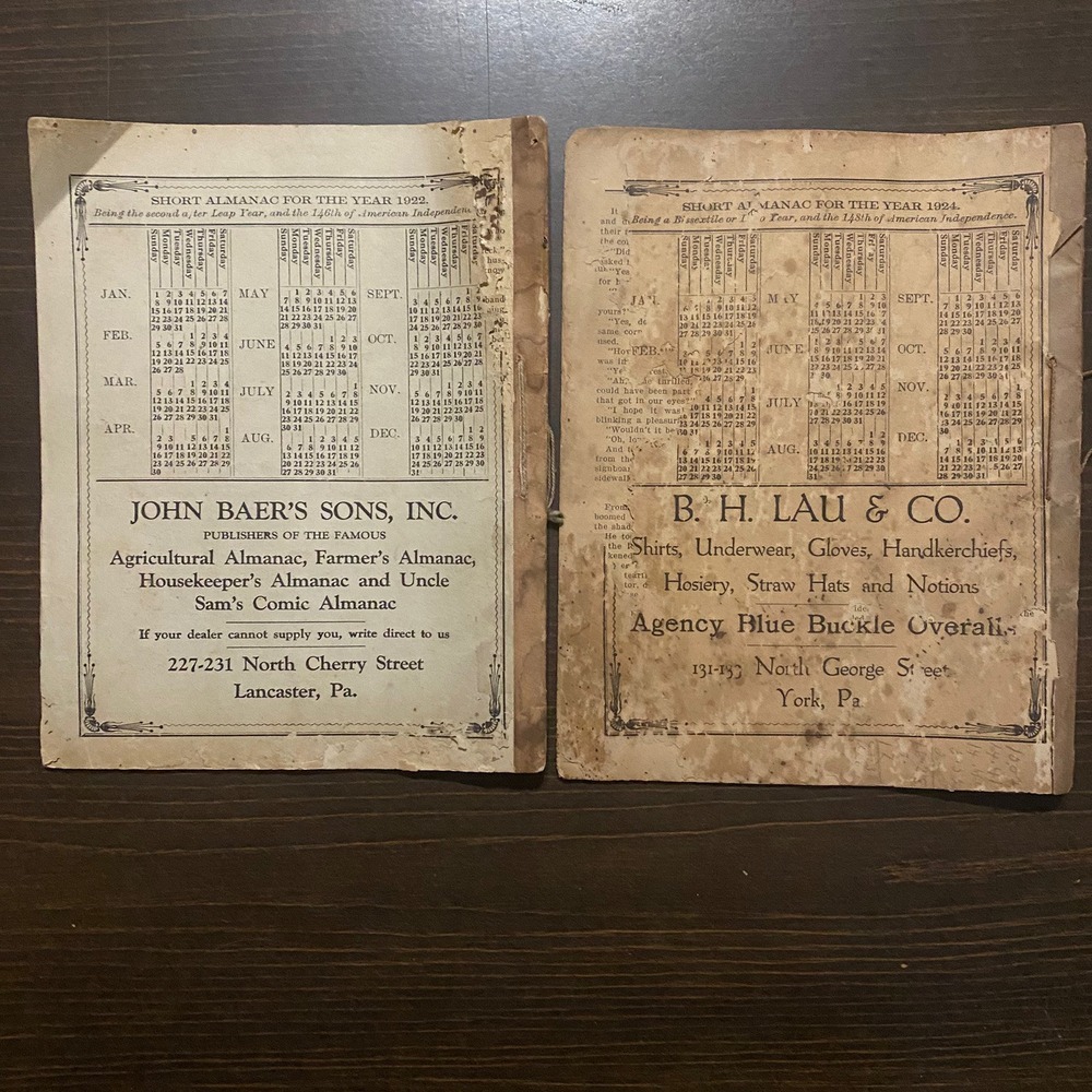9 Antique Agricultural Almanacs 1920-1922 1924-1929 John Baer's Sons Lancaster - Picture 9 of 16